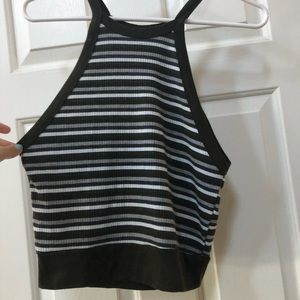 Army Green Striped Crop Top